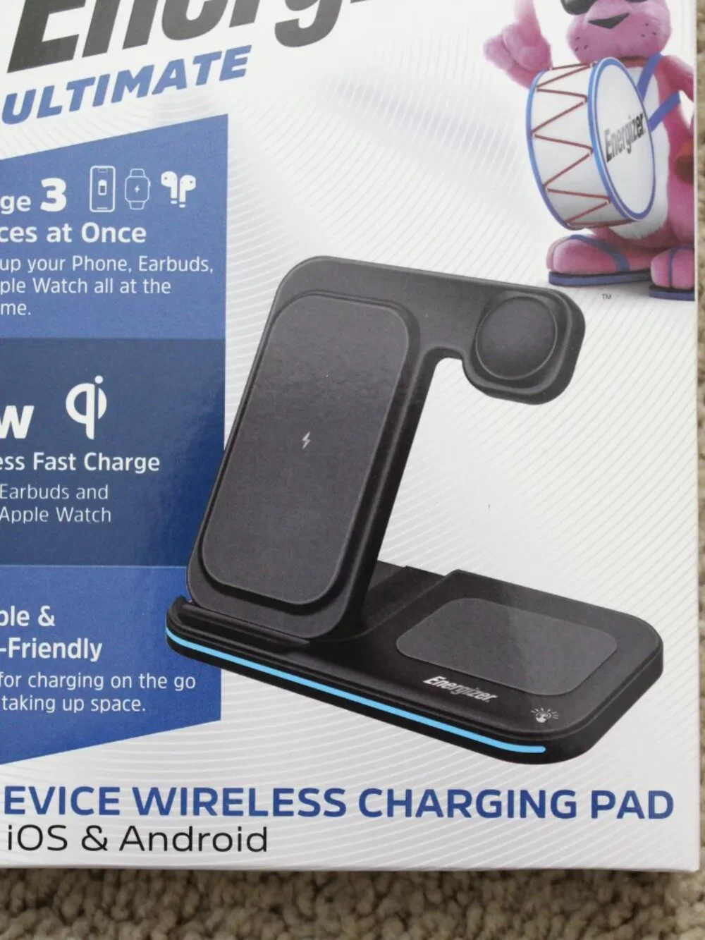 Energizer Ultimate 3 Device Wireless Charging Pad For iOS & Android 15W Foldable